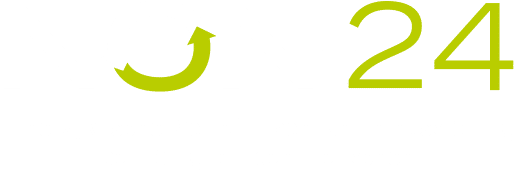 Logo Non-24 - ein weißer und hellgrüner Schriftzug auf dunkelgrünem Hintergrund